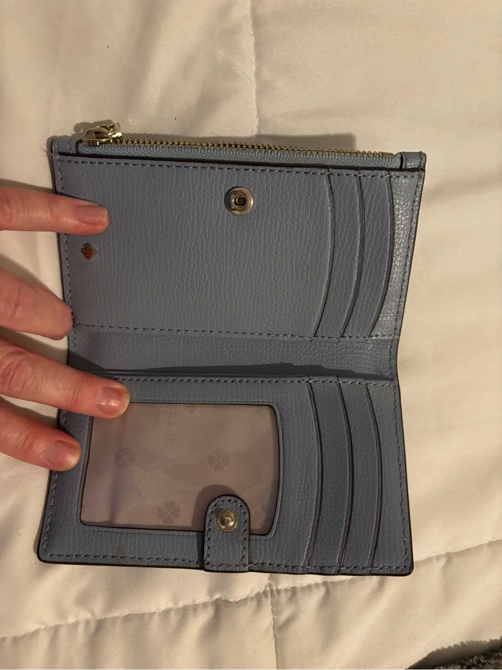 Kate Spade Pebbled Leather Zip Wallet — Slate Blue with Gold Hardware